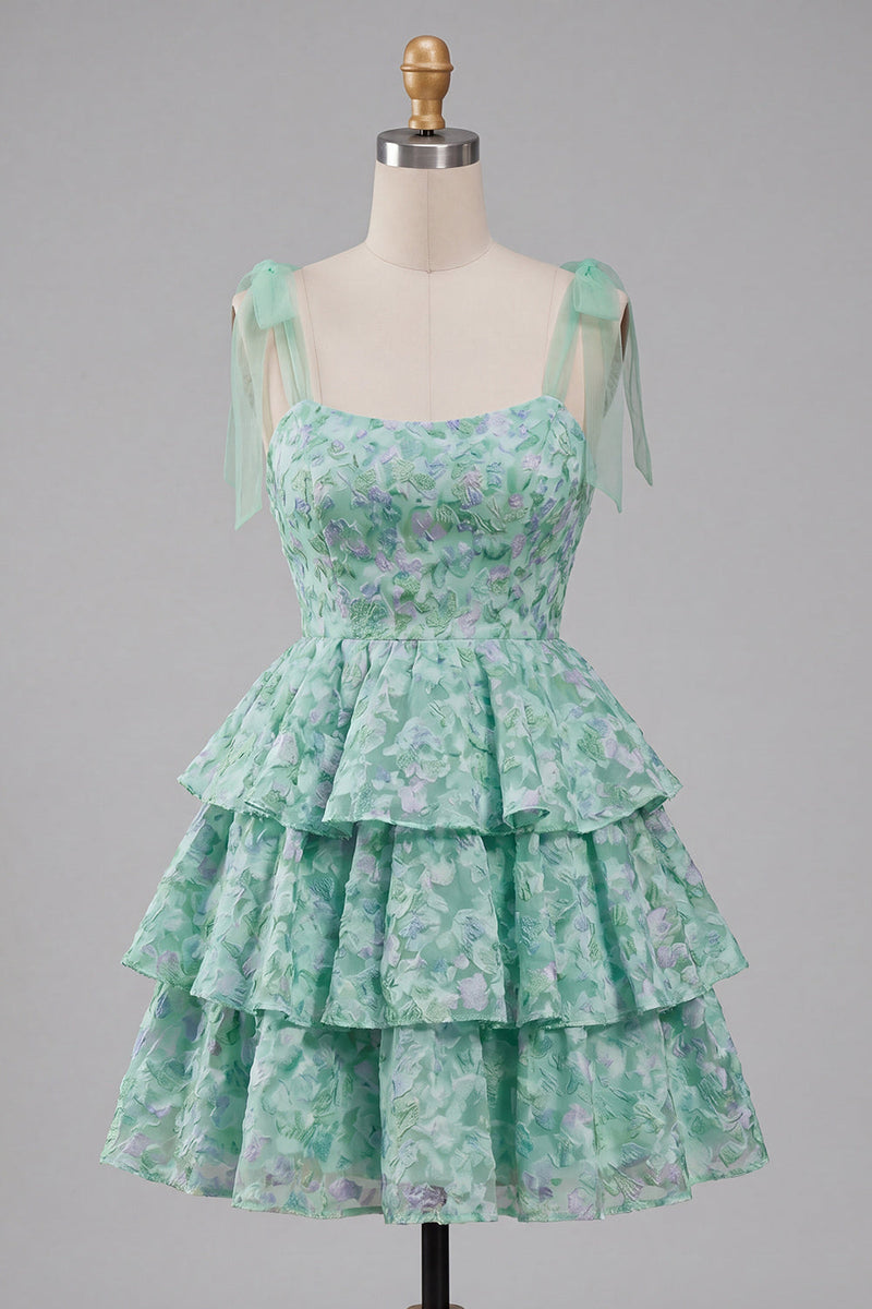 Laden Sie das Bild in den Galerie-Viewer, Hellgrünes, dickes Trägerkleid mit A-Linien-Blumenmuster Homecoming