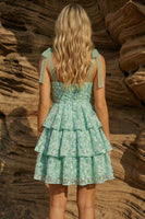 Laden Sie das Bild in den Galerie-Viewer, Hellgrünes, dickes Trägerkleid mit A-Linien-Blumenmuster Homecoming