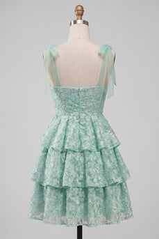Hellgrünes, dickes Trägerkleid mit A-Linien-Blumenmuster Homecoming