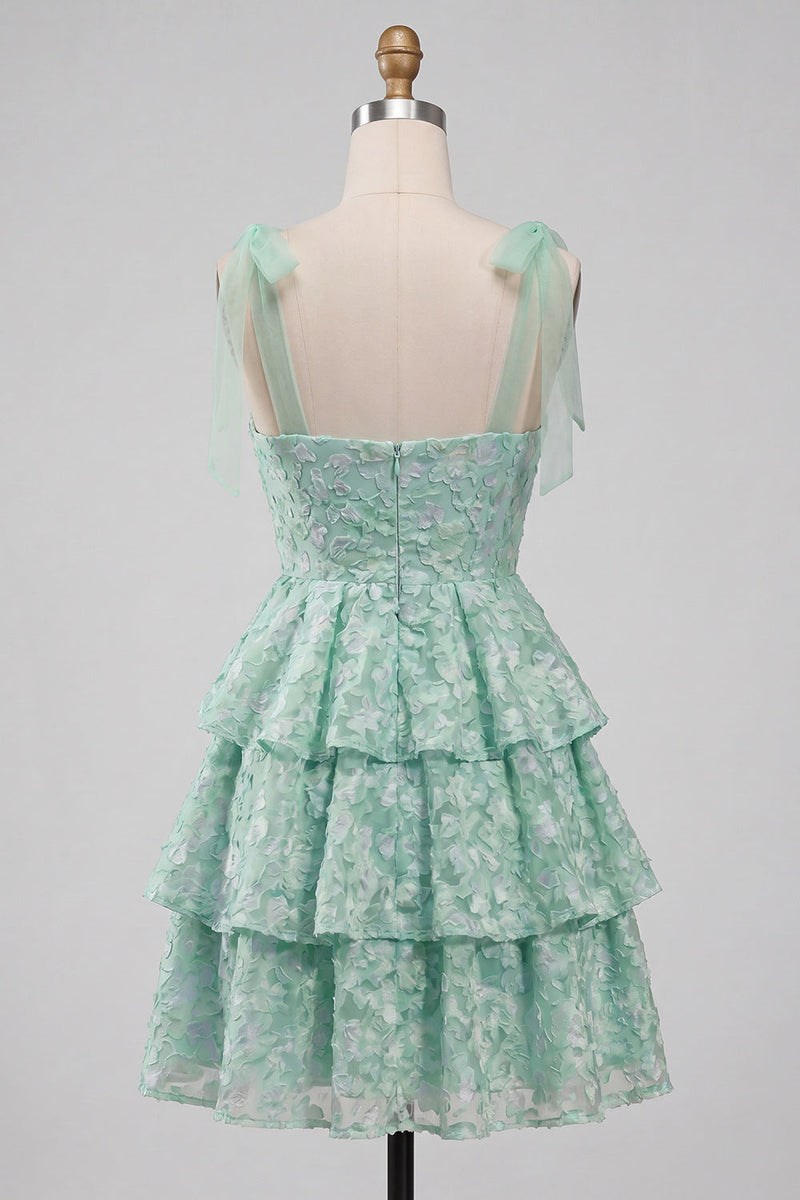Laden Sie das Bild in den Galerie-Viewer, Hellgrünes, dickes Trägerkleid mit A-Linien-Blumenmuster Homecoming