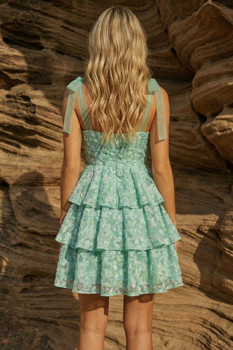 Laden Sie das Bild in den Galerie-Viewer, Hellgrünes, dickes Trägerkleid mit A-Linien-Blumenmuster Homecoming
