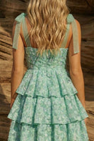 Laden Sie das Bild in den Galerie-Viewer, Hellgrünes, dickes Trägerkleid mit A-Linien-Blumenmuster Homecoming