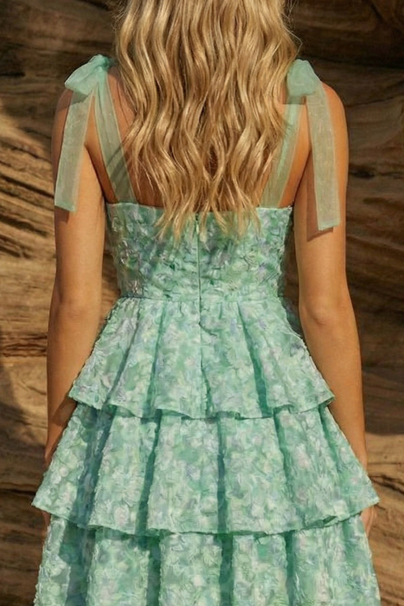 Laden Sie das Bild in den Galerie-Viewer, Hellgrünes, dickes Trägerkleid mit A-Linien-Blumenmuster Homecoming