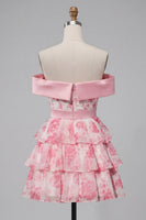 Laden Sie das Bild in den Galerie-Viewer, A-Linie-Off-the-shoulder rosa Korsett, Blumen-Heimkehrkleid mit Schleife