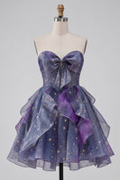 Laden Sie das Bild in den Galerie-Viewer, Staubiges blaues Sweetheart A-Line Homecoming-Kleid mit Rüschen