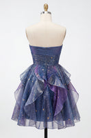 Laden Sie das Bild in den Galerie-Viewer, Staubiges blaues Sweetheart A-Line Homecoming-Kleid mit Rüschen