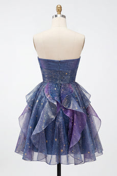 Staubiges blaues Sweetheart A-Line Homecoming-Kleid mit Rüschen