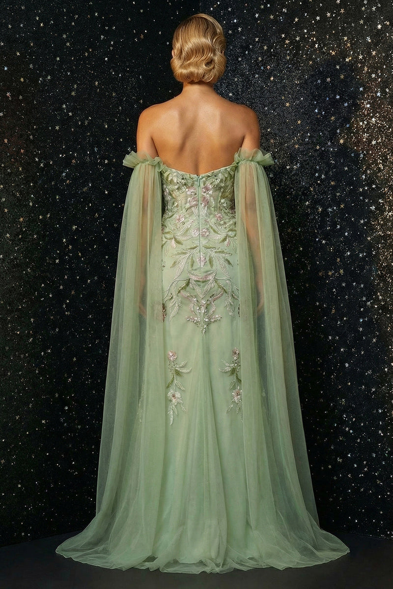Laden Sie das Bild in den Galerie-Viewer, Grünes Rüschen Trägerloses Korsett Meerjungfrauen Abendkleid mit Schlitz