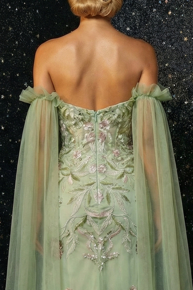 Laden Sie das Bild in den Galerie-Viewer, Grünes Rüschen Trägerloses Korsett Meerjungfrauen Abendkleid mit Schlitz