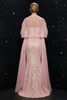 Laden Sie das Bild in den Galerie-Viewer, Glitzerndes Rosa Pailletten Trägerloses Korsett Meerjungfrauen Abendkleid mit Schlitz und Umhang