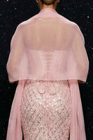 Laden Sie das Bild in den Galerie-Viewer, Glitzerndes Rosa Pailletten Trägerloses Korsett Meerjungfrauen Abendkleid mit Schlitz und Umhang