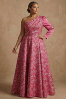 Laden Sie das Bild in den Galerie-Viewer, Ein Schulter Fuchsia Blumen A-Linie Langes Mutter der Braut Kleid