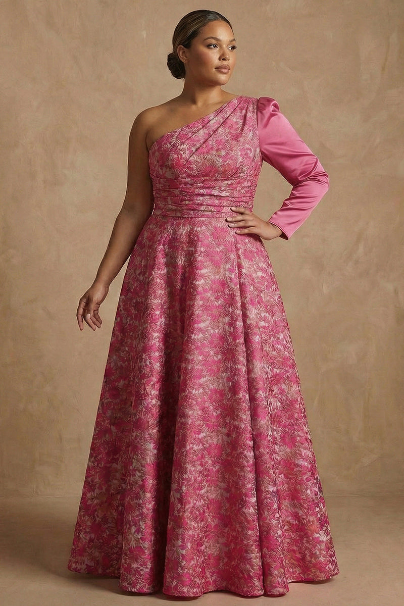 Laden Sie das Bild in den Galerie-Viewer, Ein Schulter Fuchsia Blumen A-Linie Langes Mutter der Braut Kleid