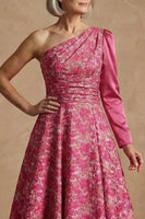 Laden Sie das Bild in den Galerie-Viewer, Ein Schulter Fuchsia Blumen A-Linie Langes Mutter der Braut Kleid