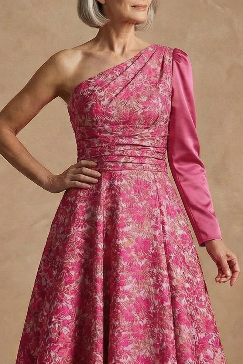 Laden Sie das Bild in den Galerie-Viewer, Ein Schulter Fuchsia Blumen A-Linie Langes Mutter der Braut Kleid