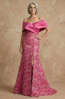 Laden Sie das Bild in den Galerie-Viewer, Fuchsia Blumen Schulterfreies Meerjungfrau Langes Mutter der Braut Kleid mit Schlitz