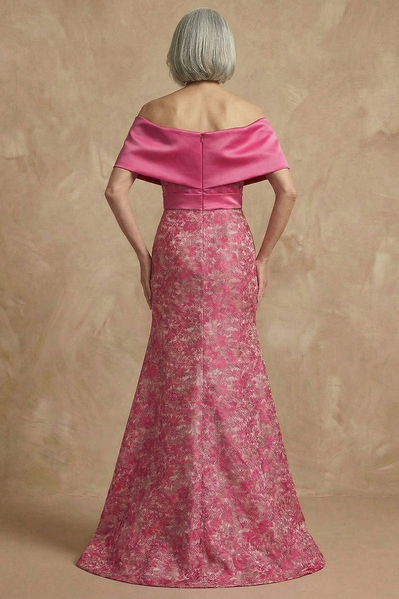 Laden Sie das Bild in den Galerie-Viewer, Fuchsia Blumen Schulterfreies Meerjungfrau Langes Mutter der Braut Kleid mit Schlitz