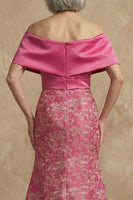Laden Sie das Bild in den Galerie-Viewer, Fuchsia Blumen Schulterfreies Meerjungfrau Langes Mutter der Braut Kleid mit Schlitz