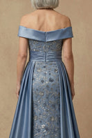 Laden Sie das Bild in den Galerie-Viewer, Schulterfreies Staubiges Blaues Pailletten Kleid der Mutter der Braut
