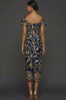 Laden Sie das Bild in den Galerie-Viewer, Mauve Blumen Tüll Scheide Midi Hochzeitsgast Kleid mit Ärmeln