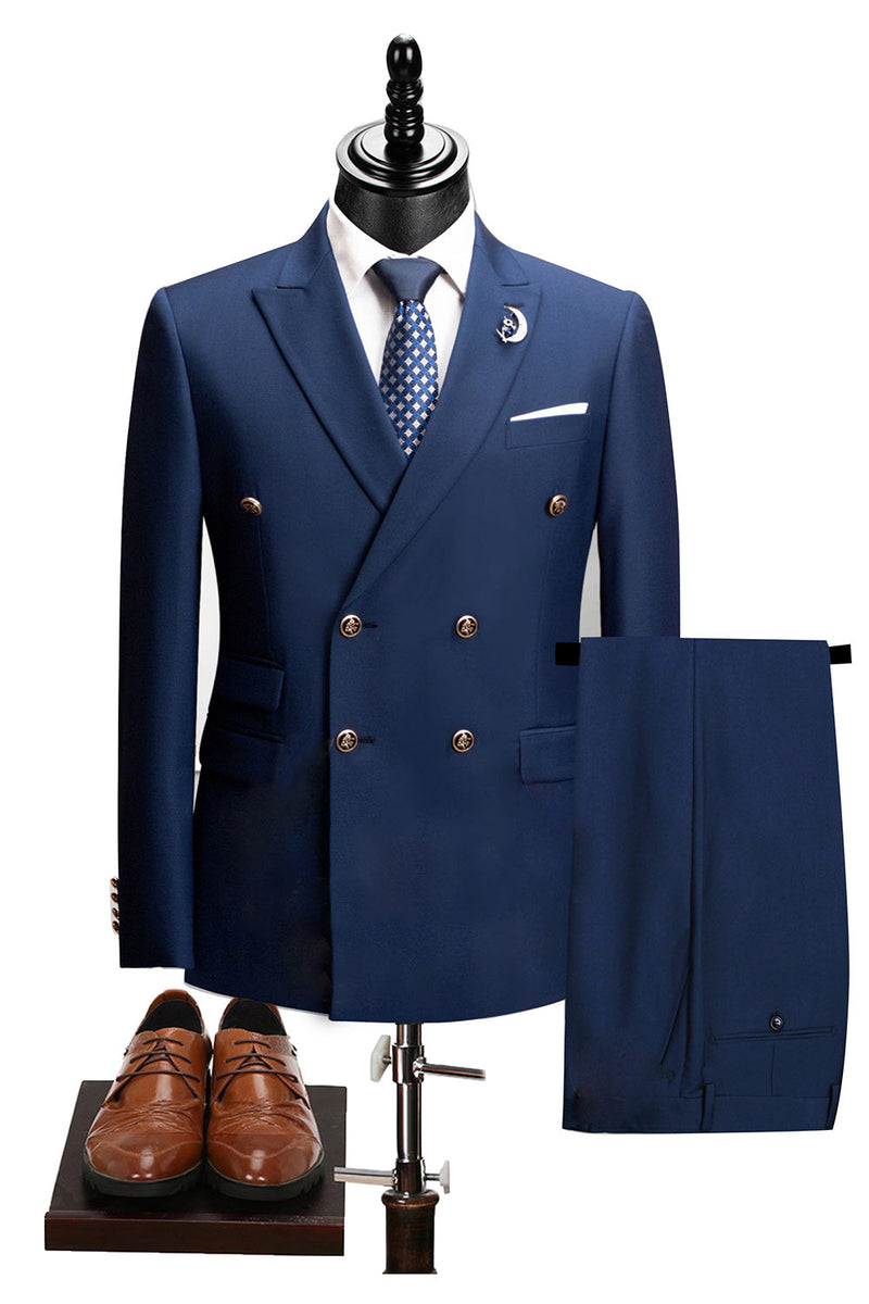 Laden Sie das Bild in den Galerie-Viewer, 2-teilige Schwarze Spitzrevers Doppelreihige Herrenanzüge