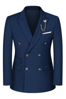 Laden Sie das Bild in den Galerie-Viewer, 2-teilige Schwarze Spitzrevers Doppelreihige Herrenanzüge