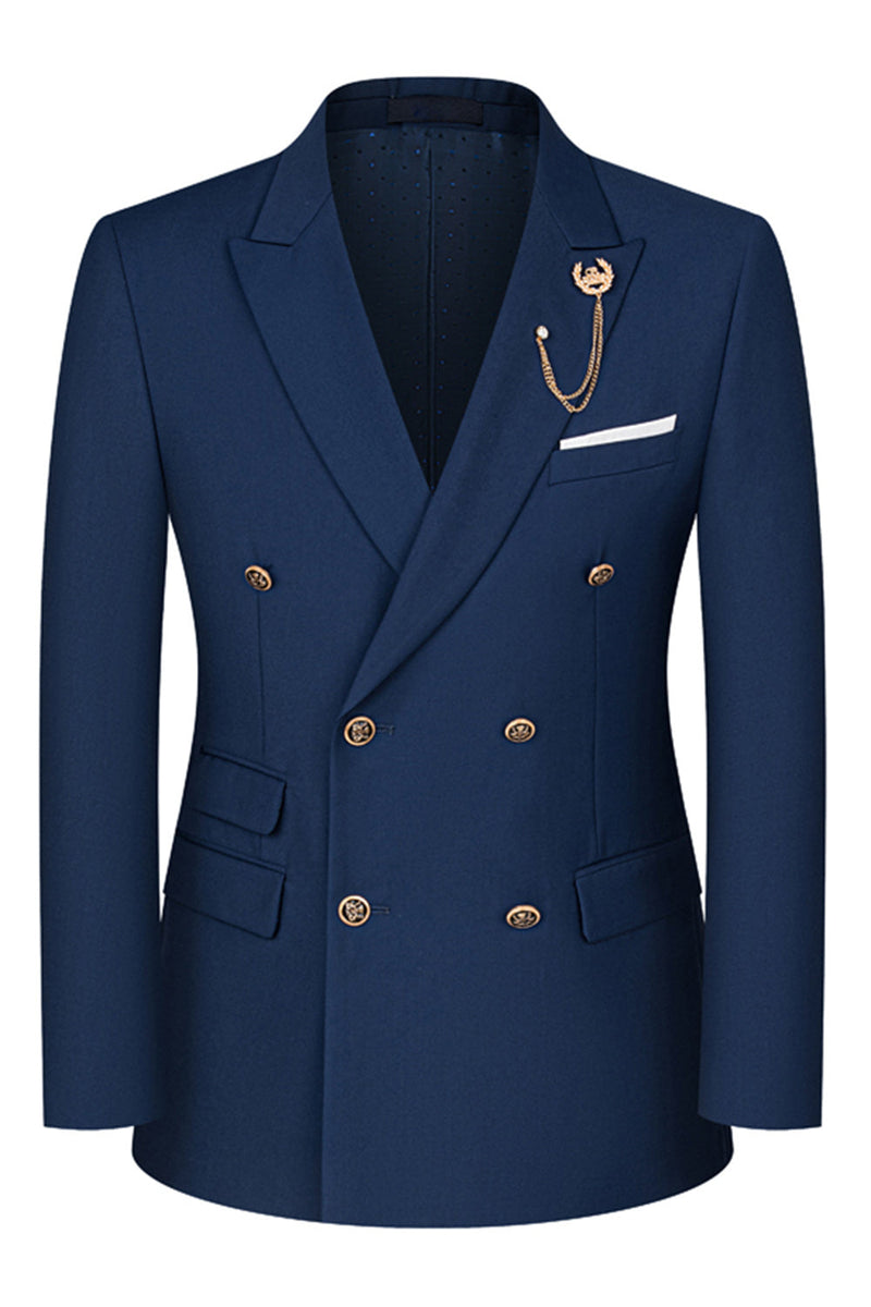 Laden Sie das Bild in den Galerie-Viewer, 2-teilige Schwarze Spitzrevers Doppelreihige Herrenanzüge