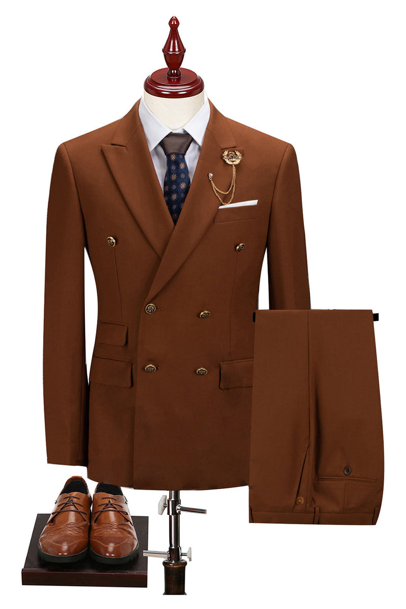 Laden Sie das Bild in den Galerie-Viewer, 2-teilige Schwarze Spitzrevers Doppelreihige Herrenanzüge