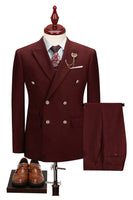 Laden Sie das Bild in den Galerie-Viewer, 2-teilige Schwarze Spitzrevers Doppelreihige Herrenanzüge