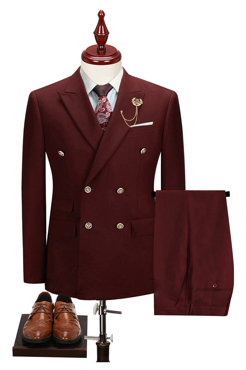 Laden Sie das Bild in den Galerie-Viewer, 2-teilige Schwarze Spitzrevers Doppelreihige Herrenanzüge