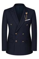 Laden Sie das Bild in den Galerie-Viewer, 2-teilige Schwarze Spitzrevers Doppelreihige Herrenanzüge