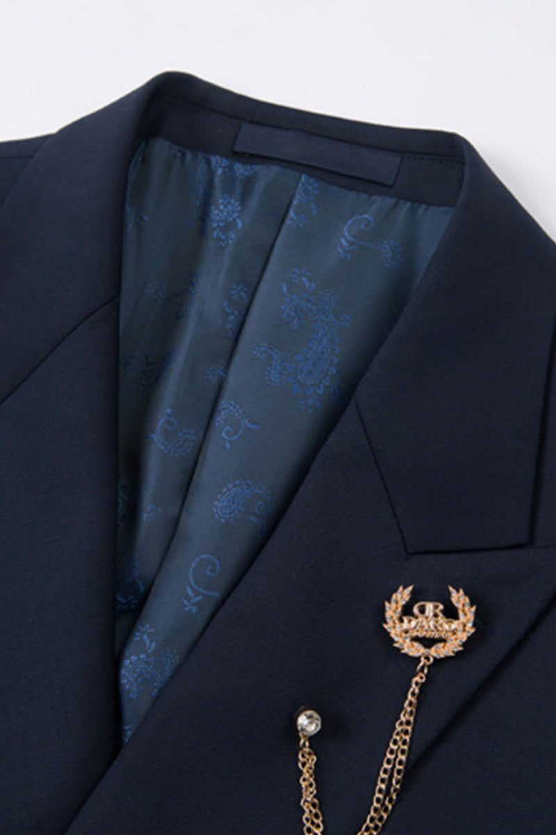 Laden Sie das Bild in den Galerie-Viewer, 2-teilige Schwarze Spitzrevers Doppelreihige Herrenanzüge