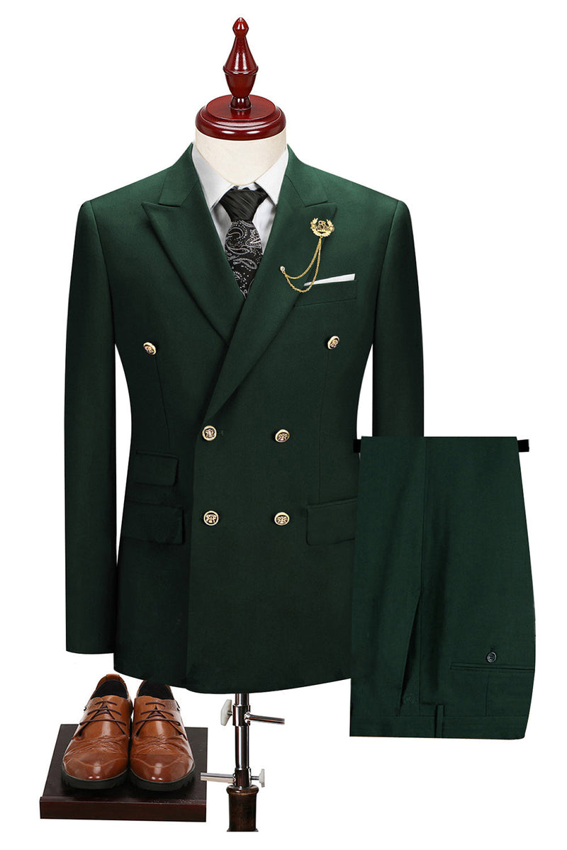 Laden Sie das Bild in den Galerie-Viewer, 2-teilige Schwarze Spitzrevers Doppelreihige Herrenanzüge