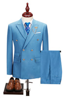 Laden Sie das Bild in den Galerie-Viewer, 2-teilige Schwarze Spitzrevers Doppelreihige Herrenanzüge