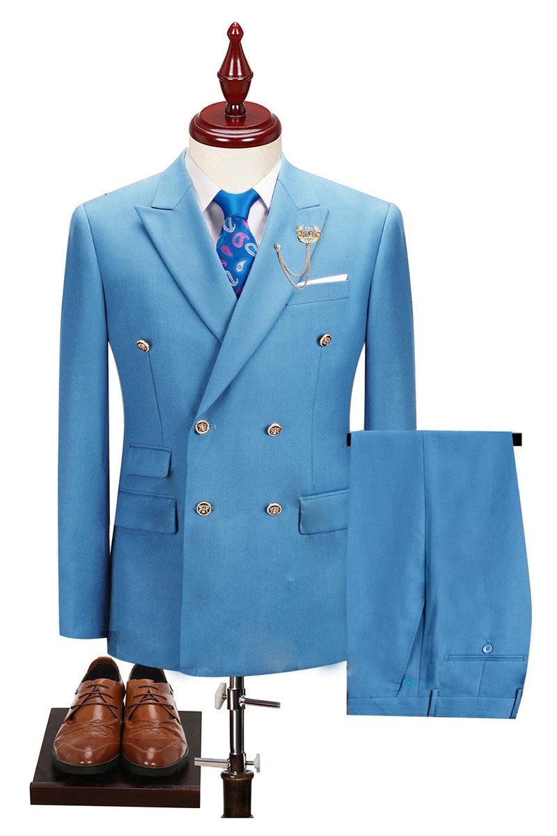 Laden Sie das Bild in den Galerie-Viewer, 2-teilige Schwarze Spitzrevers Doppelreihige Herrenanzüge