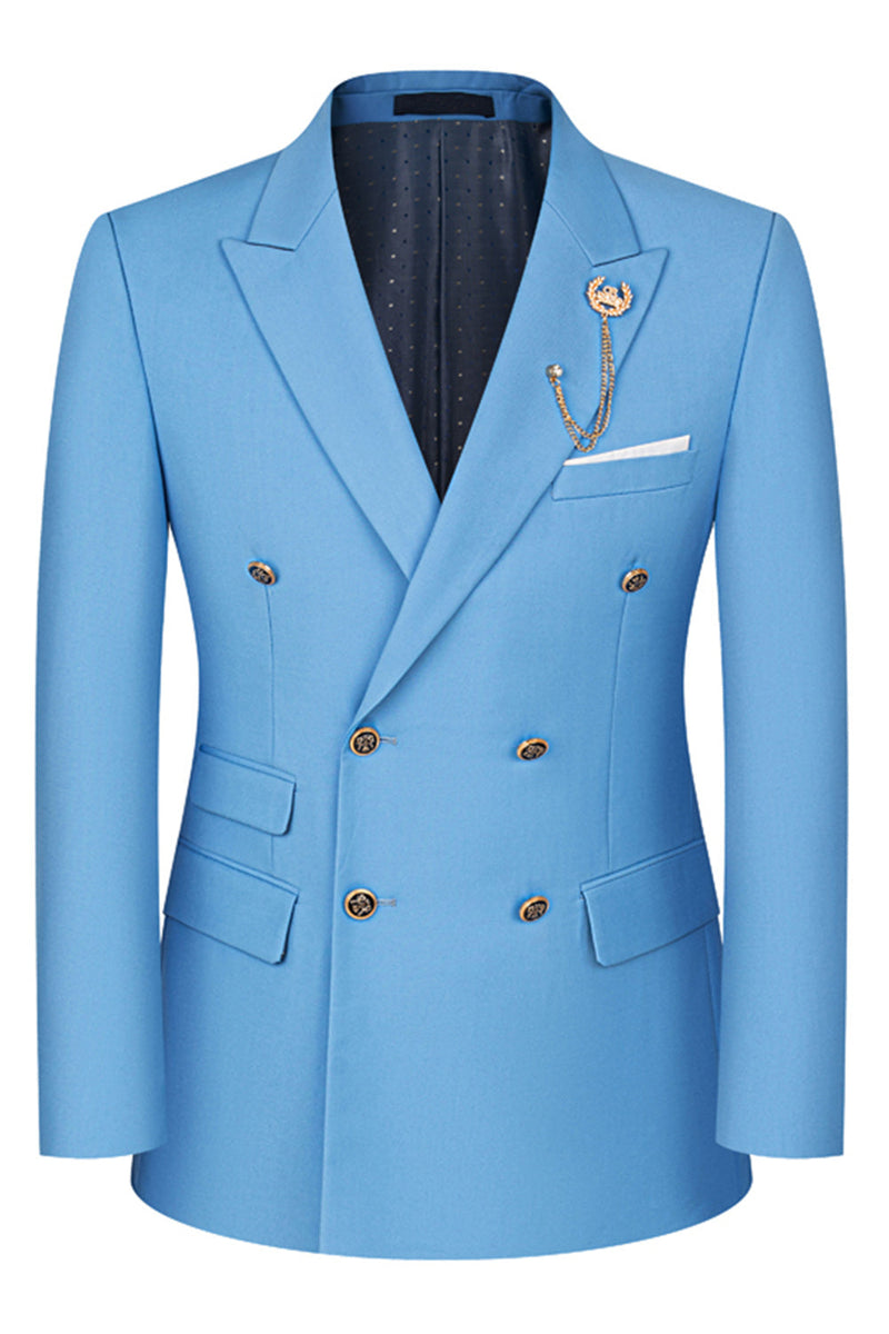 Laden Sie das Bild in den Galerie-Viewer, 2-teilige Schwarze Spitzrevers Doppelreihige Herrenanzüge