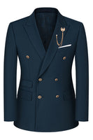 Laden Sie das Bild in den Galerie-Viewer, 2-teilige Schwarze Spitzrevers Doppelreihige Herrenanzüge