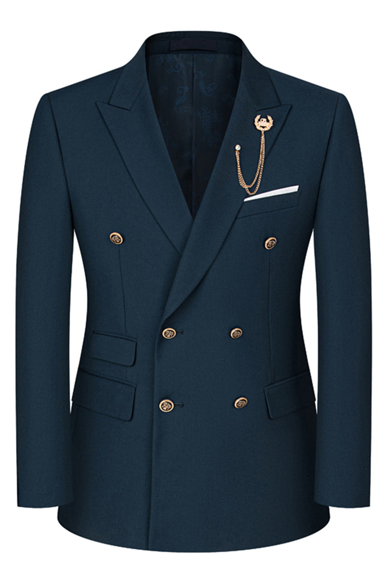 Laden Sie das Bild in den Galerie-Viewer, 2-teilige Schwarze Spitzrevers Doppelreihige Herrenanzüge