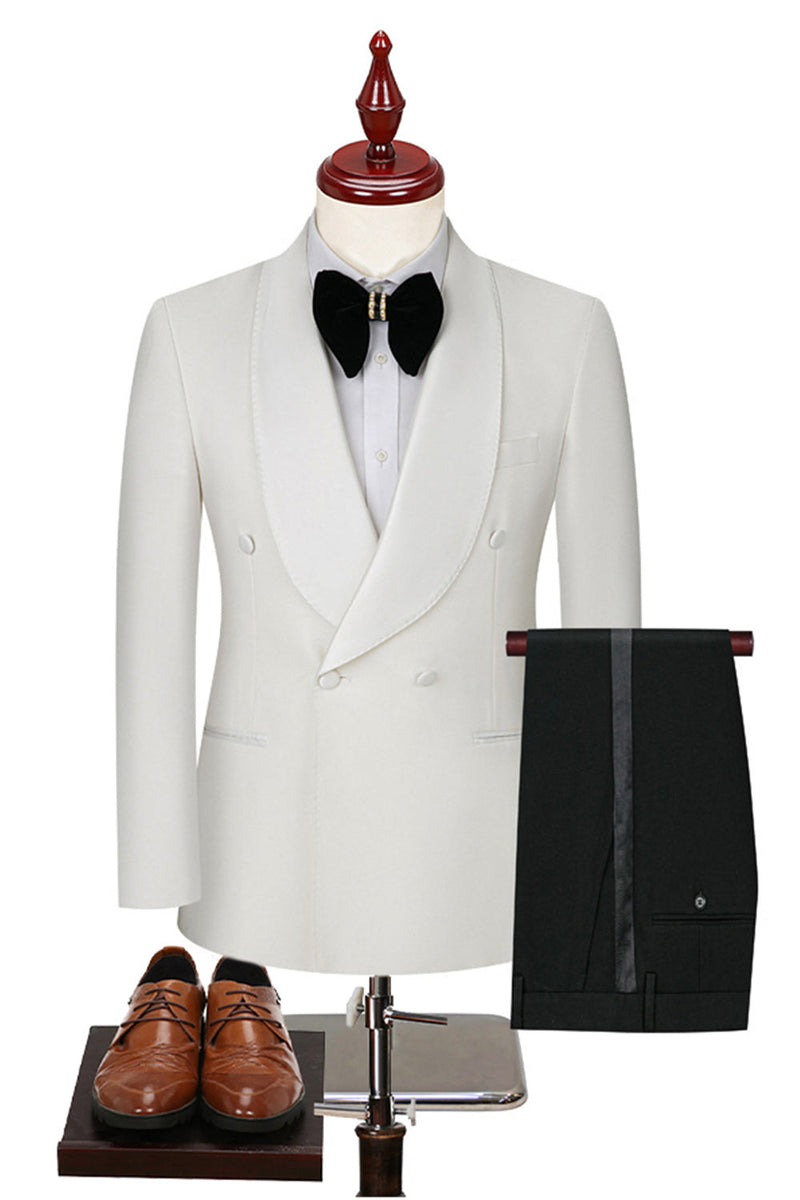 Laden Sie das Bild in den Galerie-Viewer, Schwarze Zweiteilige Schal Revers Doppelreihige Herrenanzüge