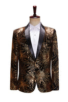 Laden Sie das Bild in den Galerie-Viewer, Glitzerndes Goldenes Ein-Knopf Revers Herrenabschlussball Blazer