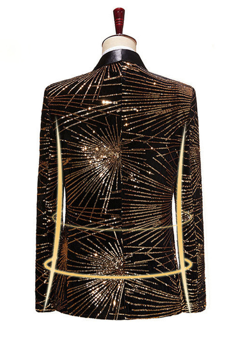 Laden Sie das Bild in den Galerie-Viewer, Glitzerndes Goldenes Ein-Knopf Revers Herrenabschlussball Blazer