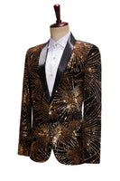 Laden Sie das Bild in den Galerie-Viewer, Glitzerndes Goldenes Ein-Knopf Revers Herrenabschlussball Blazer
