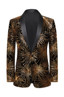 Laden Sie das Bild in den Galerie-Viewer, Glitzerndes Goldenes Ein-Knopf Revers Herrenabschlussball Blazer