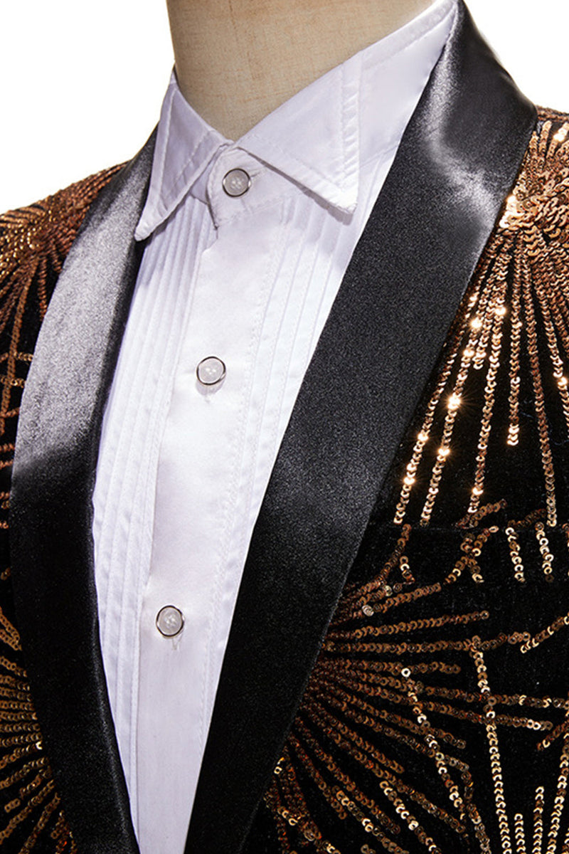 Laden Sie das Bild in den Galerie-Viewer, Glitzerndes Goldenes Ein-Knopf Revers Herrenabschlussball Blazer