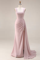 Laden Sie das Bild in den Galerie-Viewer, Rosa Meerjungfrauen Plissiertes Satin Langes Ballkleid