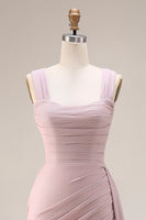 Laden Sie das Bild in den Galerie-Viewer, Rosa Meerjungfrauen Plissiertes Satin Langes Ballkleid