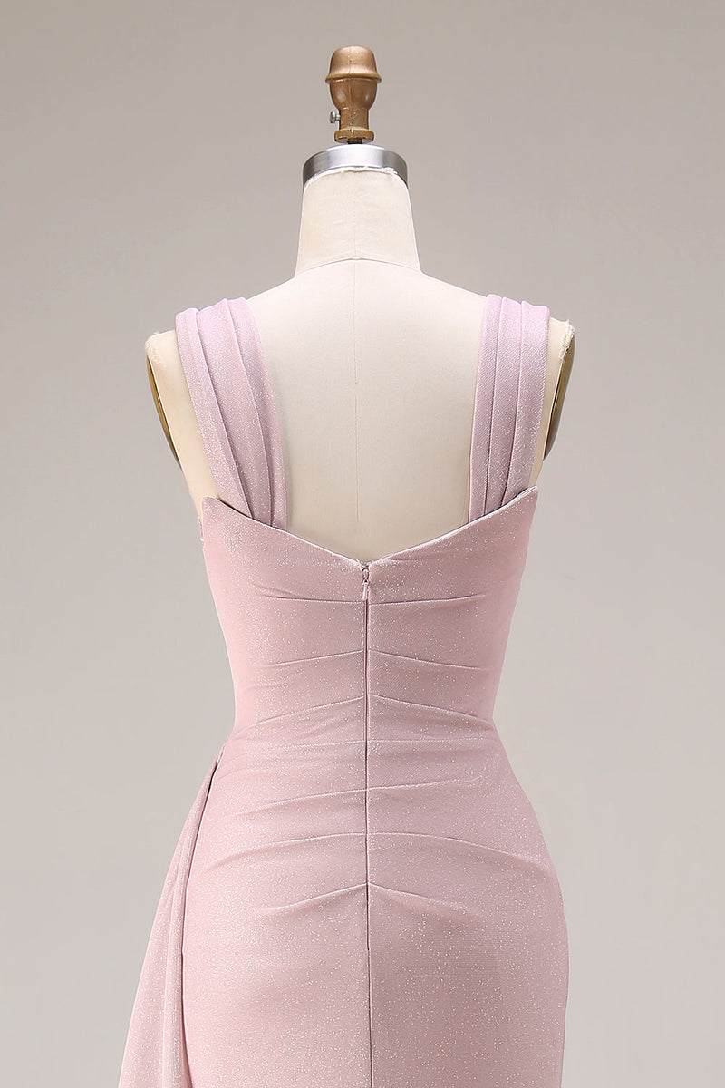 Laden Sie das Bild in den Galerie-Viewer, Rosa Meerjungfrauen Plissiertes Satin Langes Ballkleid