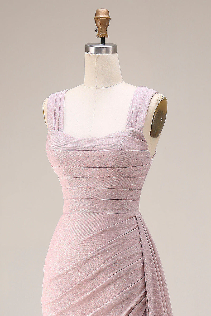 Laden Sie das Bild in den Galerie-Viewer, Rosa Meerjungfrauen Plissiertes Satin Langes Ballkleid