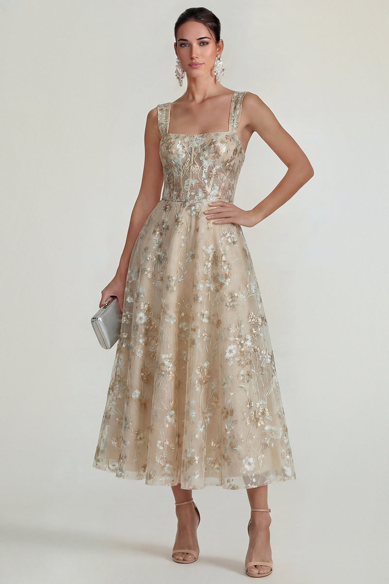 Laden Sie das Bild in den Galerie-Viewer, Glitzerndes Rosa Applikiertes Quadratisches Korsett Midi Kleid