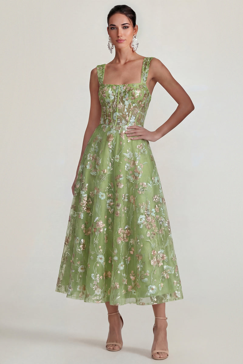Laden Sie das Bild in den Galerie-Viewer, Glitzerndes Rosa Applikiertes Quadratisches Korsett Midi Kleid